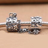 925 Silver Flowers Safety Chain Stopper Charm Bracelet Jewelry
