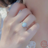 925 Silver Ring Oval Opal with Cubic Zircon Women's Ring