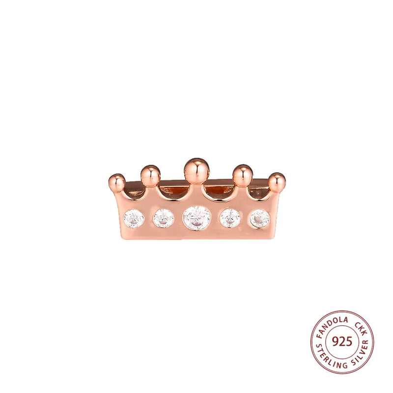 925 Sterling Silver CZ Crown Clip Charm Bead for Bracelet DIY Gift