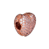 925 Silver Rose Pave Heart Clip Bead for Bracelets