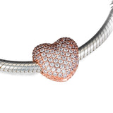 925 Silver Rose Pave Heart Clip Bead for Bracelets