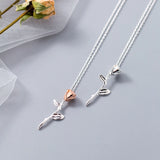 925 Silver Rose Flower Pendant Short Chain Necklace Women Charm Jewelry