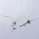 925 Silver Rose Flower Pendant Short Chain Necklace Women Charm Jewelry