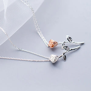 925 Silver Rose Flower Pendant Short Chain Necklace Women Charm Jewelry