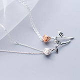 925 Silver Rose Flower Pendant Short Chain Necklace Women Charm Jewelry