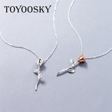 925 Silver Rose Flower Pendant Short Chain Necklace Women Charm Jewelry