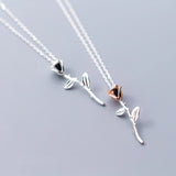925 Silver Rose Flower Pendant Short Chain Necklace Women Charm Jewelry