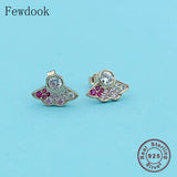 925 Silver Rose Fans CZ Stud Earrings for Girls Kid Baby
