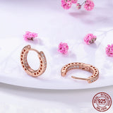 925 Silver Rose Heart CZ Hoop Earrings for Women