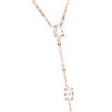 925 Silver Rose Silver CZ Stone Y Lariat Necklace