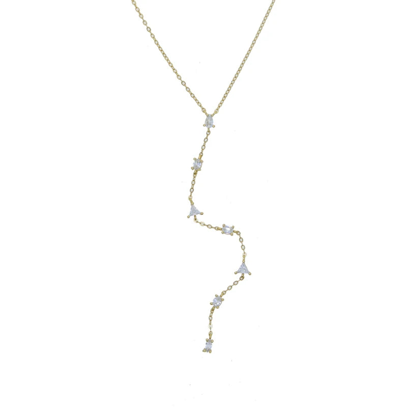 925 Silver Rose Silver CZ Stone Y Lariat Necklace