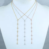 925 Silver Rose Silver CZ Stone Y Lariat Necklace