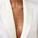 925 Silver Rose Silver CZ Stone Y Lariat Necklace