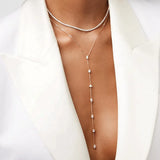 925 Silver Rose Silver CZ Stone Y Lariat Necklace