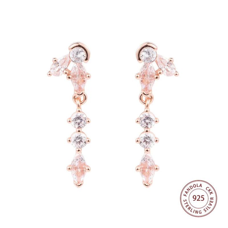 925 Silver Rose Sparkling Herbarium Cluster Drop Earrings