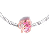 925 Sterling Silver Rose Pave Leaf Charm for Bracelet DIY Jewelry
