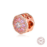 925 Sterling Silver Pink Flower Charms for Bracelet Beads