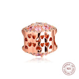 925 Sterling Silver Pink Flower Charms for Bracelet Beads