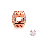925 Sterling Silver Pink Flower Charms for Bracelet Beads