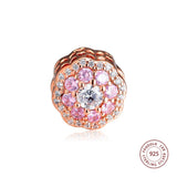 925 Sterling Silver Pink Flower Charms for Bracelet Beads
