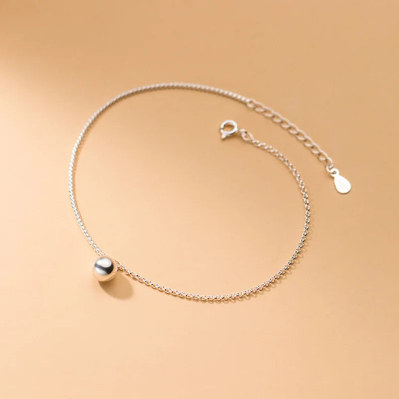 925 Silver Round Beads Anklets Bracelets Women's Foot Jewelry Chain