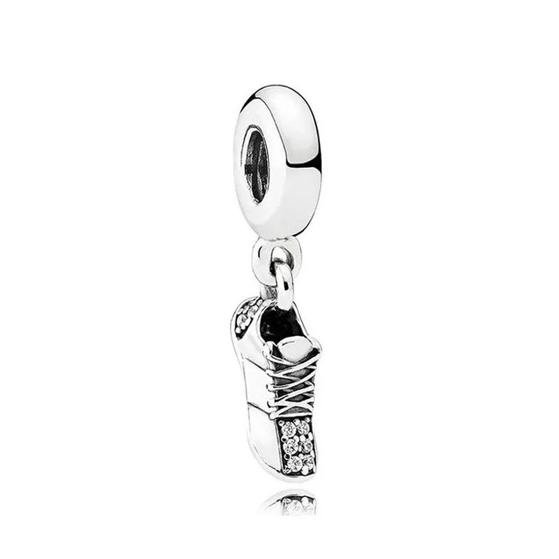 925 Silver Running Shoe Charm with CZ Beads for Bracelet