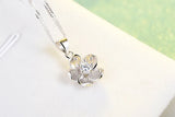 925 Silver Crystal Cherry Blossoms Flower Pendant Necklace