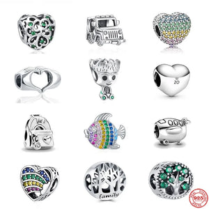 925 Silver Fish Heart Tree Doll Pendant Bead for Bracelet DIY