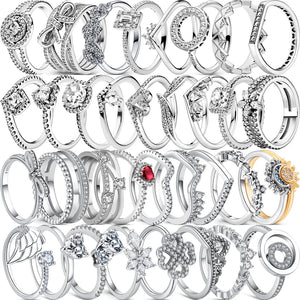 925 Sterling Silver Zirconia Heart Crown Flower Moon Sun Ring Wedding Gift