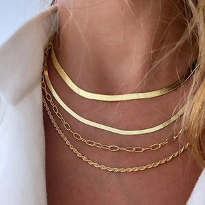925 Silver Classic Snake Bone Chain Necklace 3mm Width Flat Layer Choker