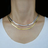 925 Silver Classic Snake Bone Chain Necklace 3mm Width Flat Layer Choker