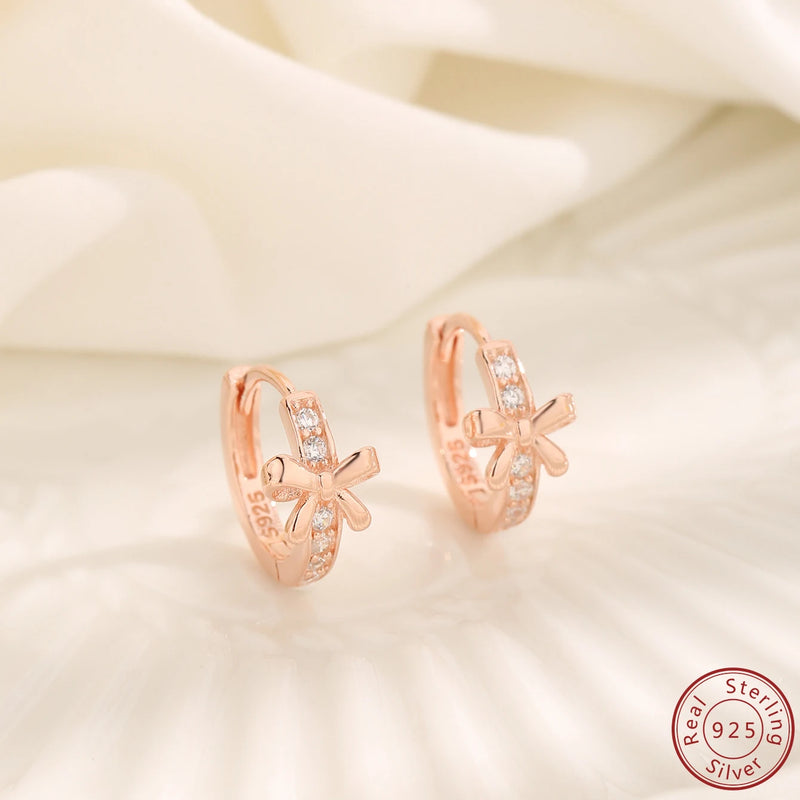 925 Sterling Silver High Light Rose Bow Earrings