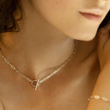 925 Sterling Silver Paper Clip Chain Set Toggle Clasp Necklace