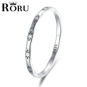 925 Silver Thin Line Curve Wave Smooth Ring Vintage Rings Rice Word