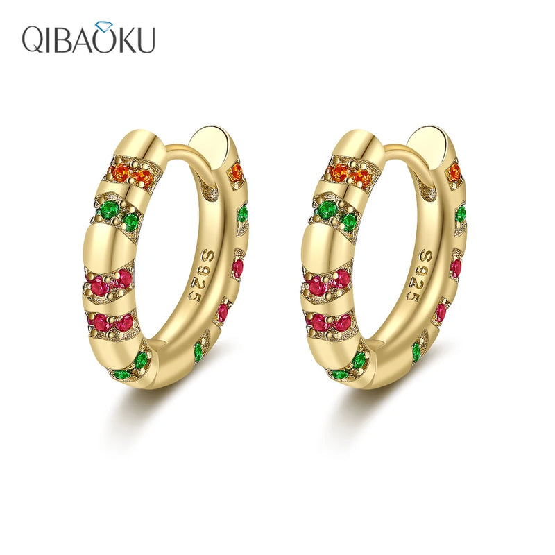 925 Silver Rainbow Hoop Earrings Classic Women Party Gift