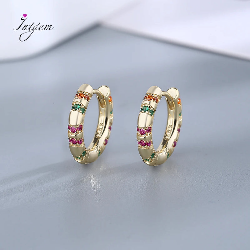 925 Silver Rainbow Hoop Earrings Ethnic Women Party Jewelry