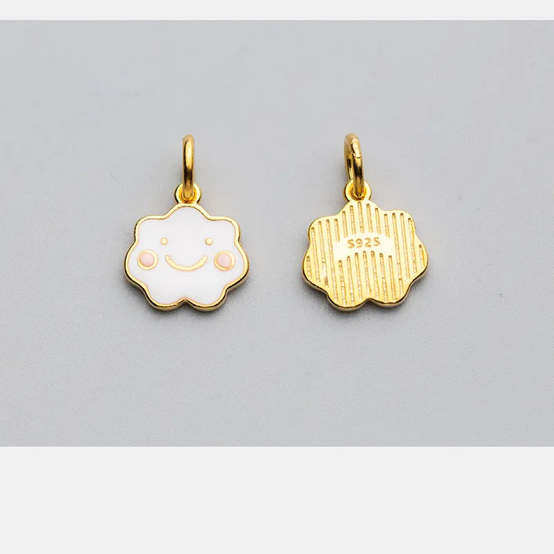 925 Sterling Silver Smile Face Cloud Charm Pendants DIY Jewelry Making