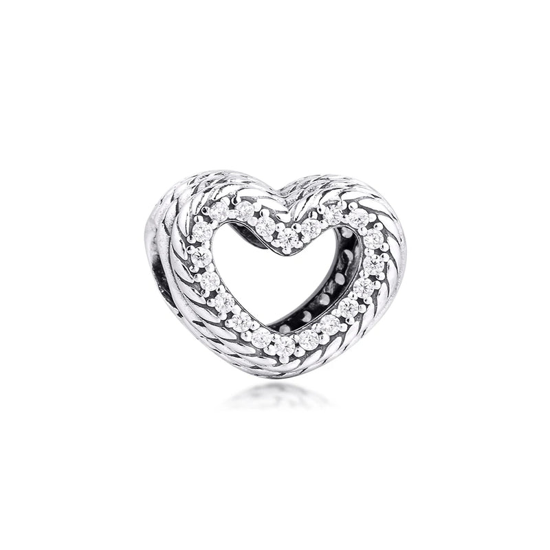 925 Silver Snake Chain Pattern Open Heart Amulets Europe Bracelet S925