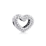 925 Silver Snake Chain Pattern Open Heart Amulets Europe Bracelet S925