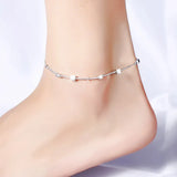 925 Sterling Silver Snake Chain Pearls Anklet for Women
