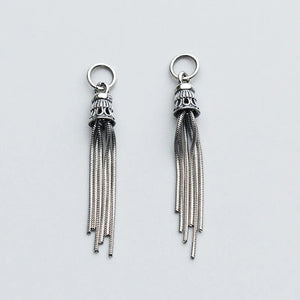 925 Silver Snake Chain Tassel Charms 37mm Vintage Fringe Dangle Pendants