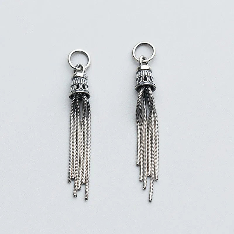 925 Silver Snake Chain Tassel Charms 37mm Vintage Fringe Dangle Pendants