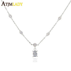 925 Silver CZ Station Choker Necklace for Women