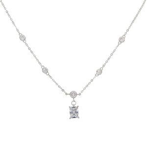 925 Silver CZ Station Choker Necklace for Women