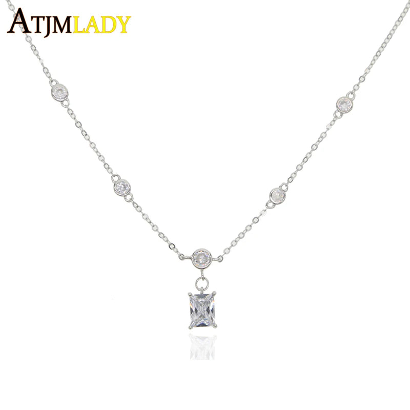925 Silver CZ Station Choker Necklace for Women