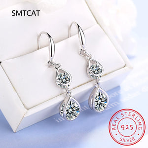 925 Silver Diamond Moissanite Drop Earrings Wedding Bridal
