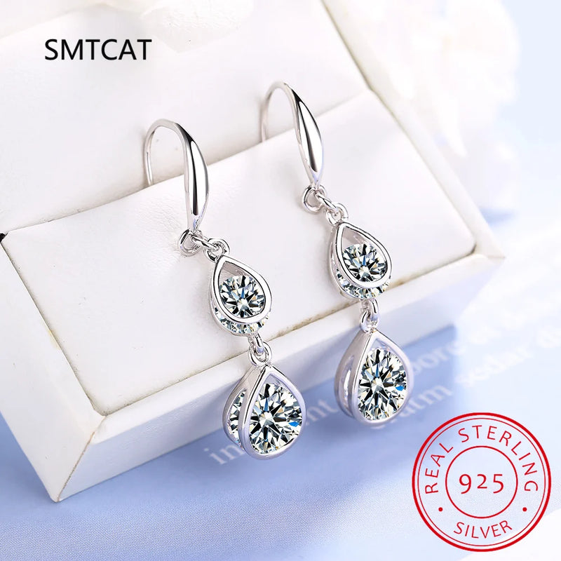 925 Silver Diamond Moissanite Drop Earrings Wedding Bridal