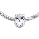 925 Sterling Silver Sparkling Owl Charm Beads for Bracelet Women DIY Jewelry