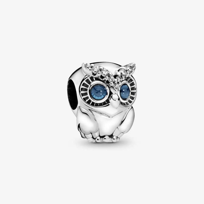 925 Sterling Silver Sparkling Owl Charm Beads for Bracelet Women DIY Jewelry
