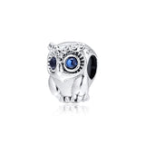 925 Sterling Silver Sparkling Owl Charm Beads for Bracelet Women DIY Jewelry